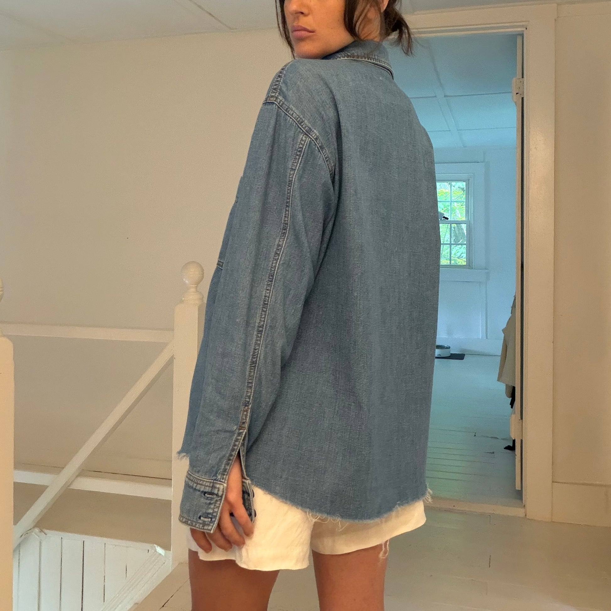 Askk NY Oversized Denim Button Down Shirt in Palm Canyon Size 1