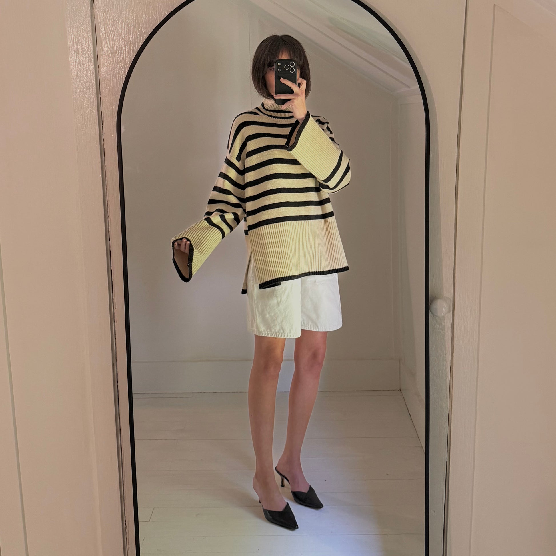 Toteme Signature Stripe Wool Turtleneck Sweater in Light Sand Size M