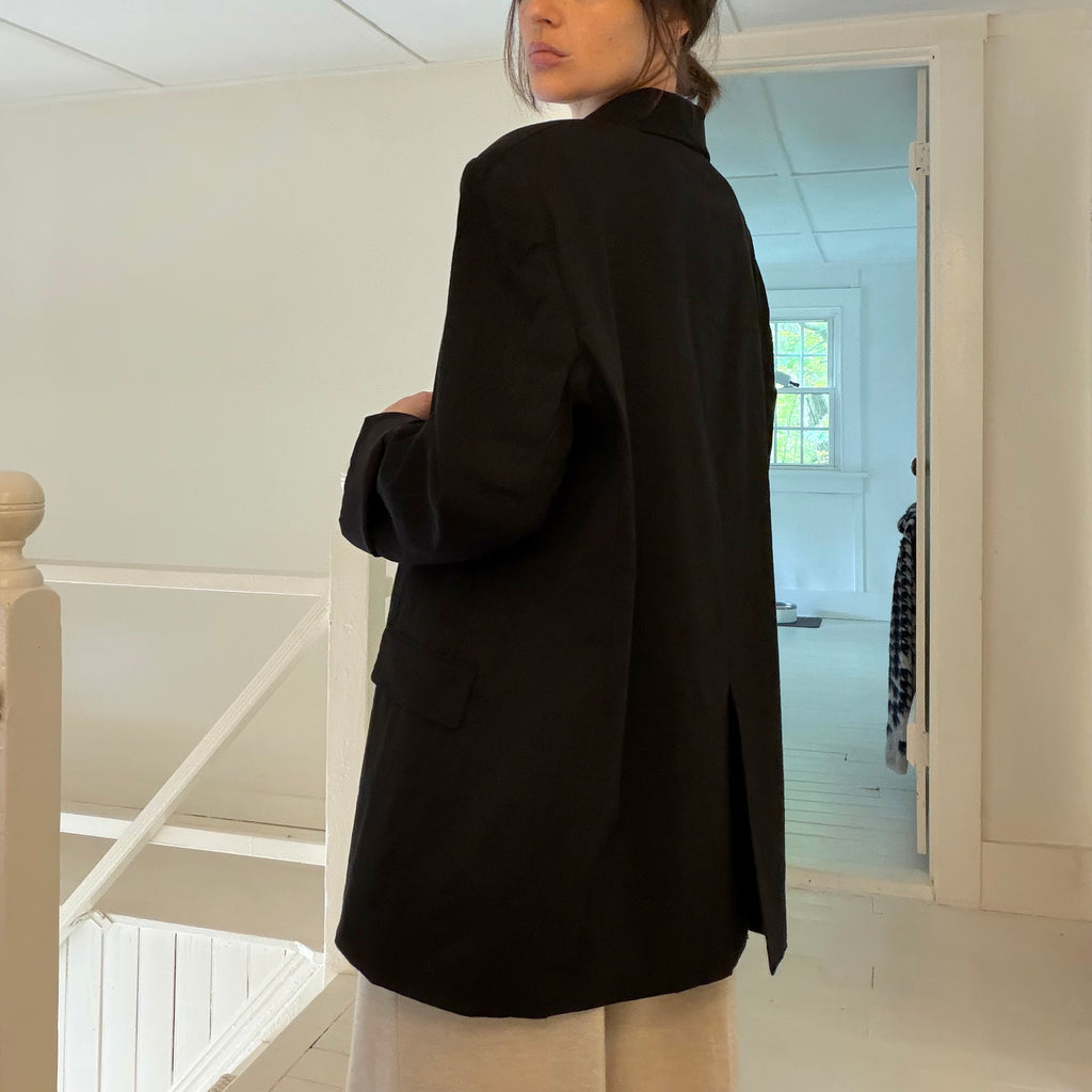 Theory Rolled Sleeve Shawl Collar Blazer in Black Good Linen Size 16