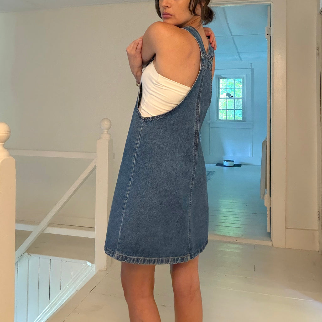 Big Time Vintage 90s Denim Overall Mini Dress Size S