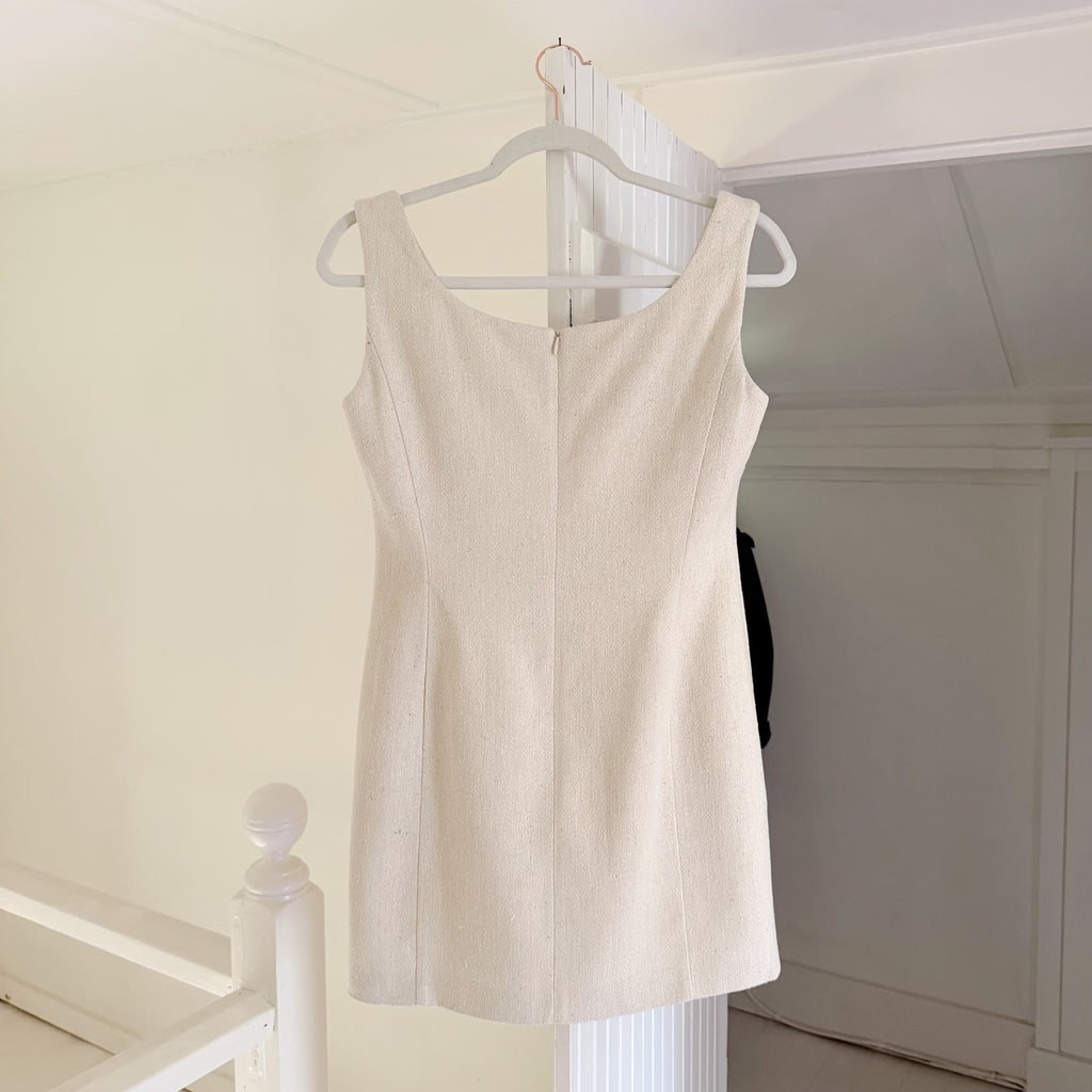 Amomento Silk Tweed Mini Sheath Dress in Ecru NWT Size 1