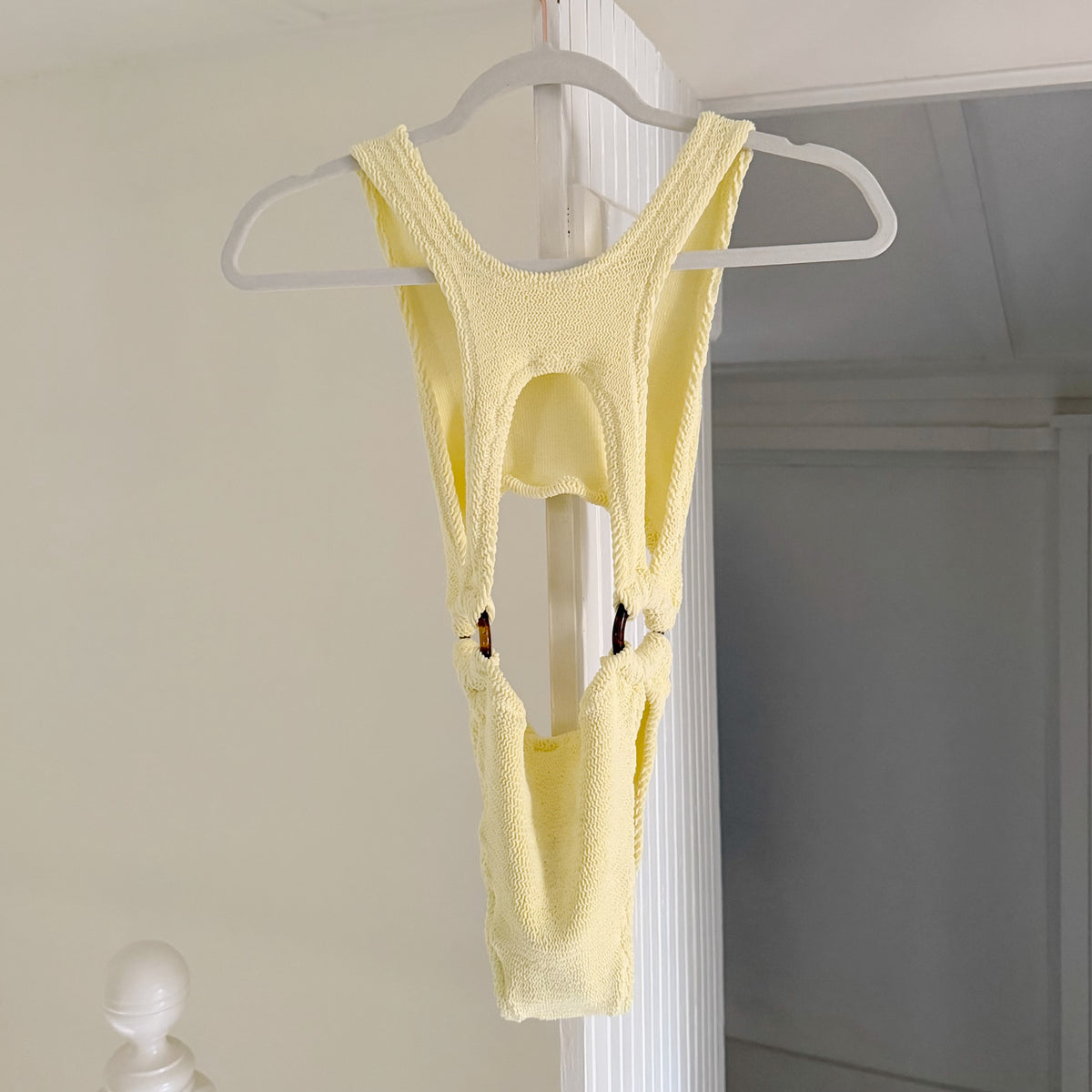 Rielli Lagos Smocked Cut Out One Piece Swimsuit in Yellow NWOT Size M/L