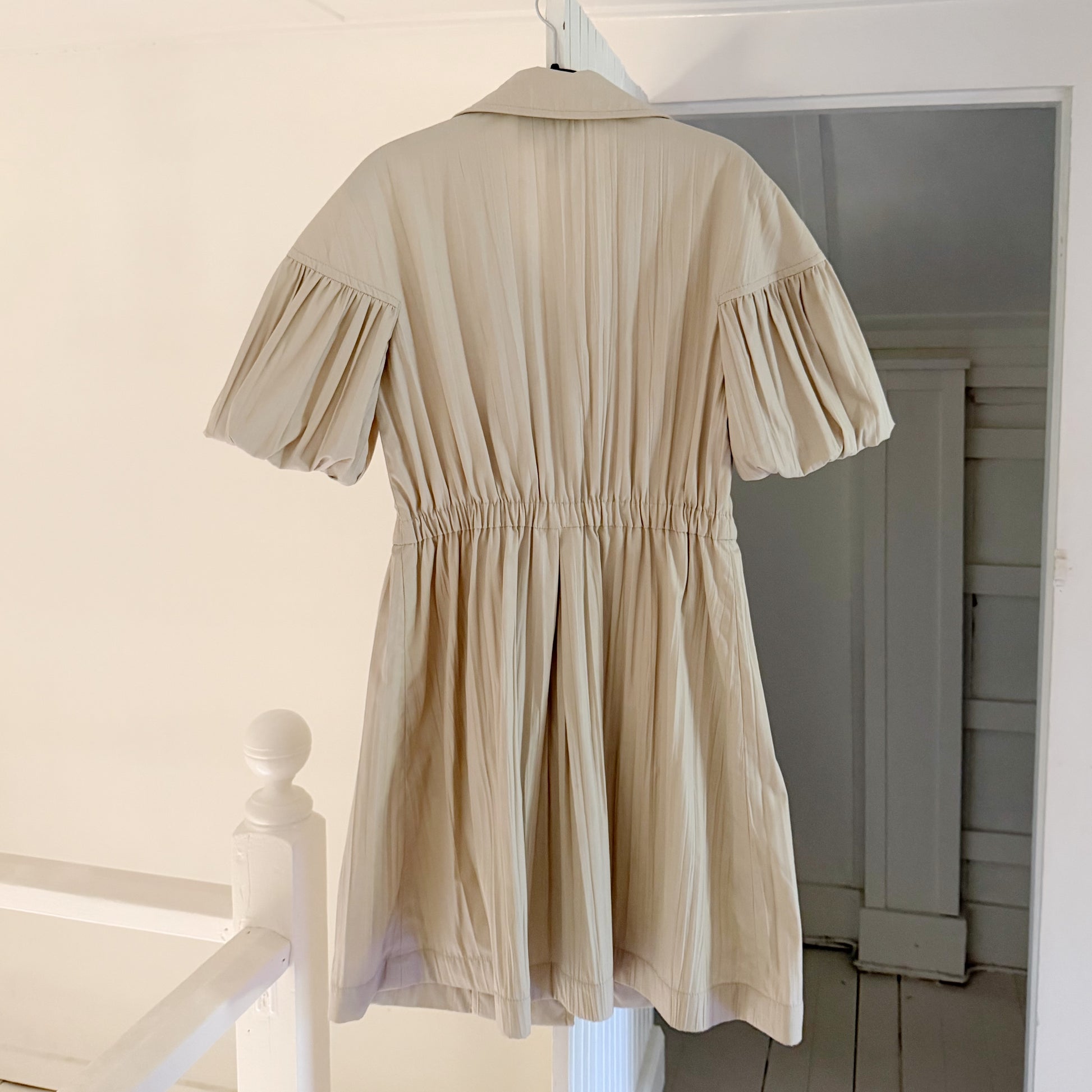 Worth Pleated Puff Sleeve Button Front A-Line Shirt Dress Size P
