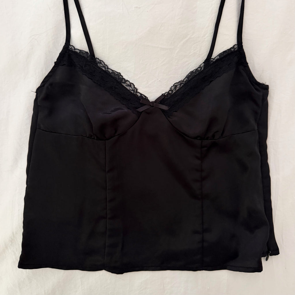 H&M Lace-Trimmed Satin Bustier Top in Black Size XXS