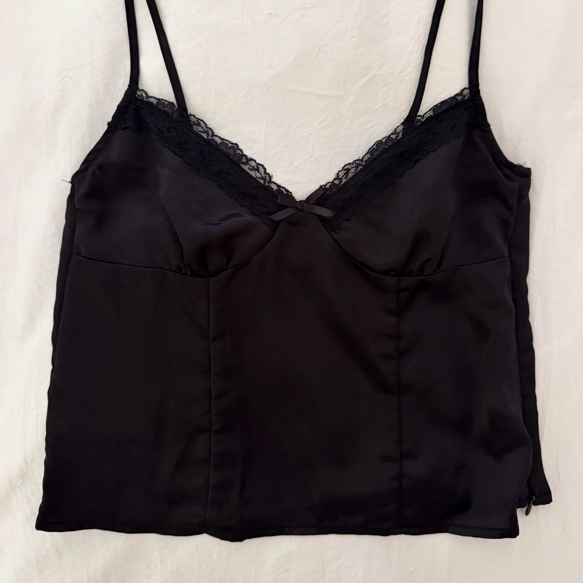 H&M Lace-Trimmed Satin Bustier Top in Black Size XXS