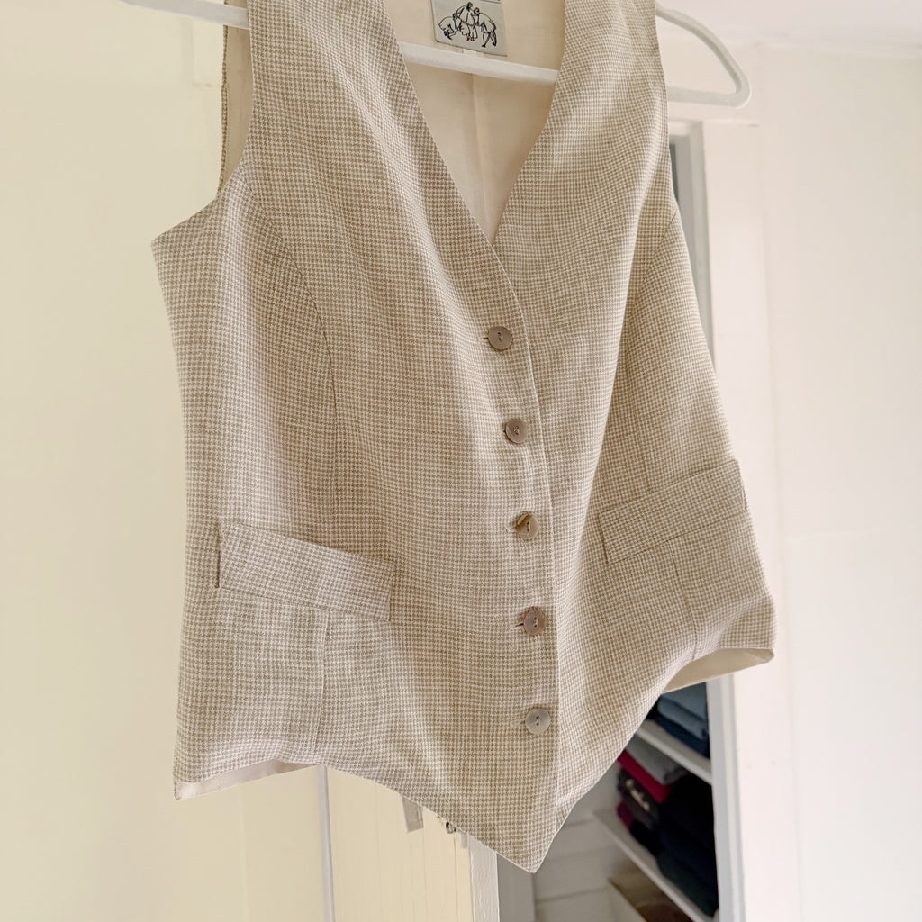 Rue Blanche Vintage 90s Linen Houndstooth Suit Vest Size 1