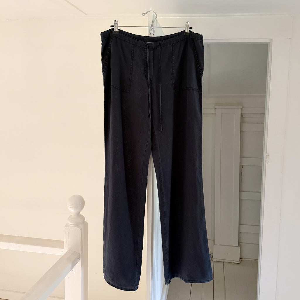 London Jean Vintage Y2K Linen Low Rise Wide Leg Puddle Pants Black Size S