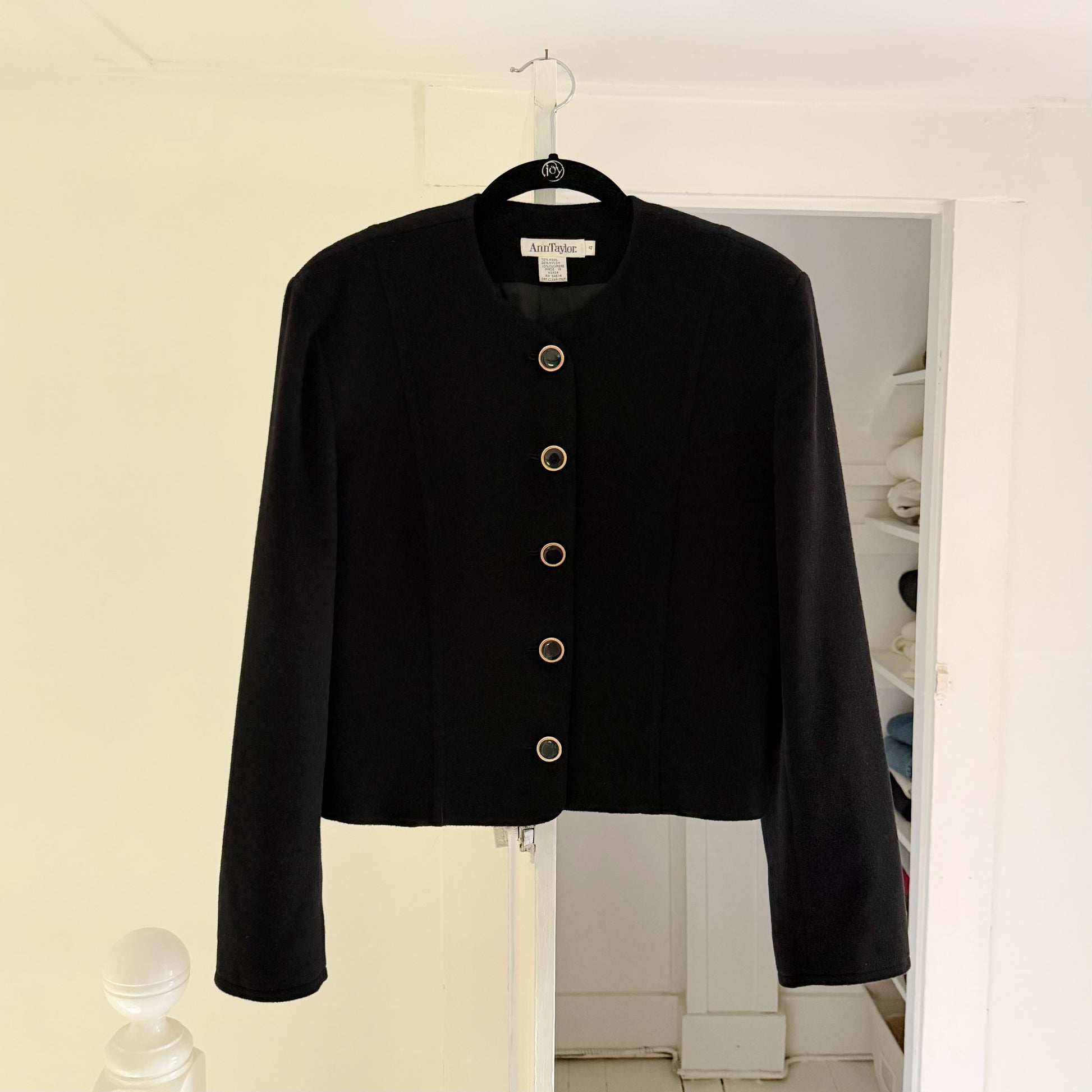 Ann Taylor Vintage 90s Wool Cashmere Collarless Blazer Jacket Size 4
