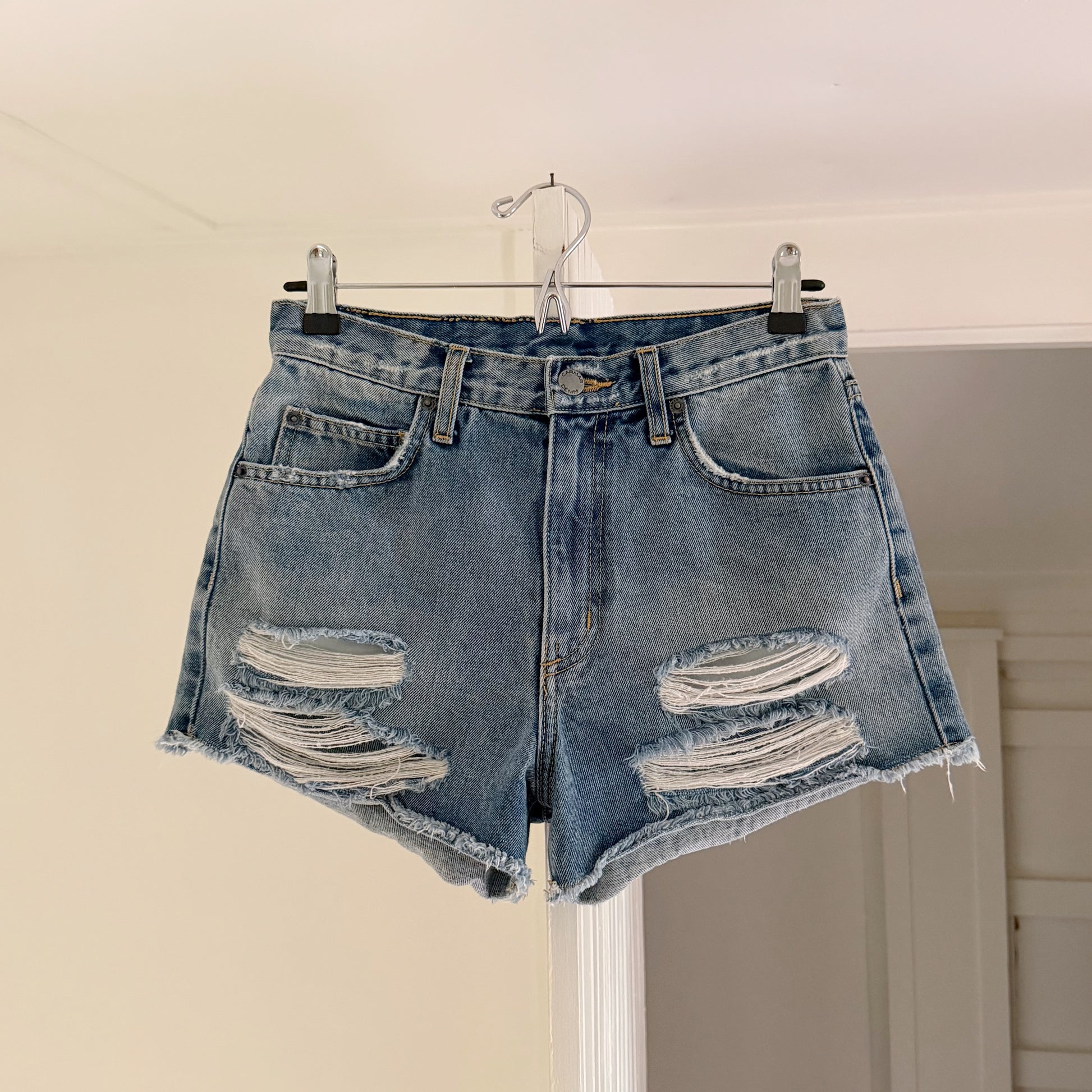 Carmar Distressed Ripped Cutoff Jean Shorts Size 25