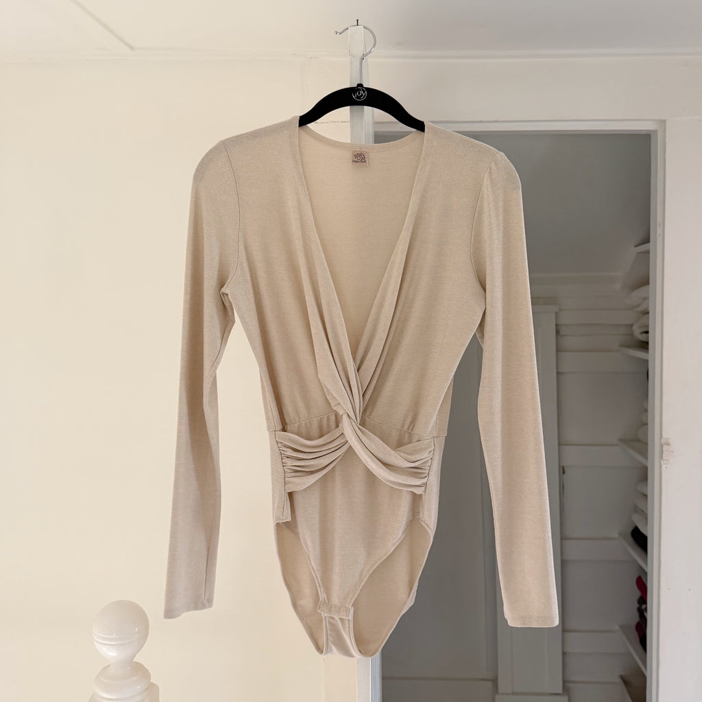 Only Hearts NYC Metallic Long Sleeve Plunge Neck Twist Bodysuit Size S