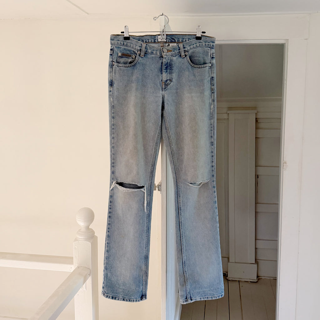 Calvin Klein Jeans Vintage 90s Low Rise Bootcut Jeans Allover Sandblast Size 7