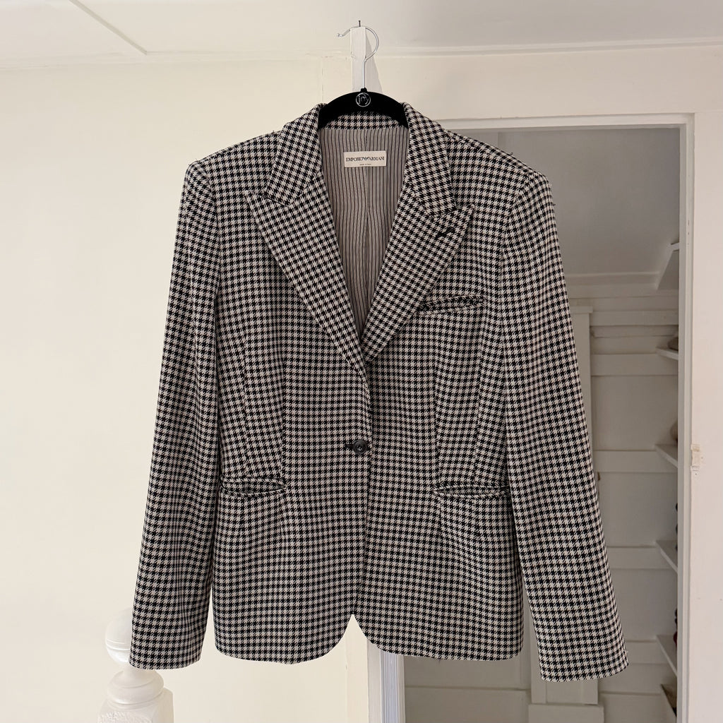 Emporio Armani Wool Houndstooth Blazer Jacket Black/White