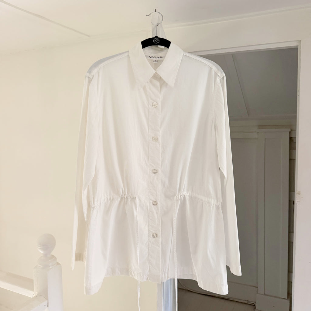 Emanuel Ungaro Poplin Drawstring Waist Button Down Shirt White Size S