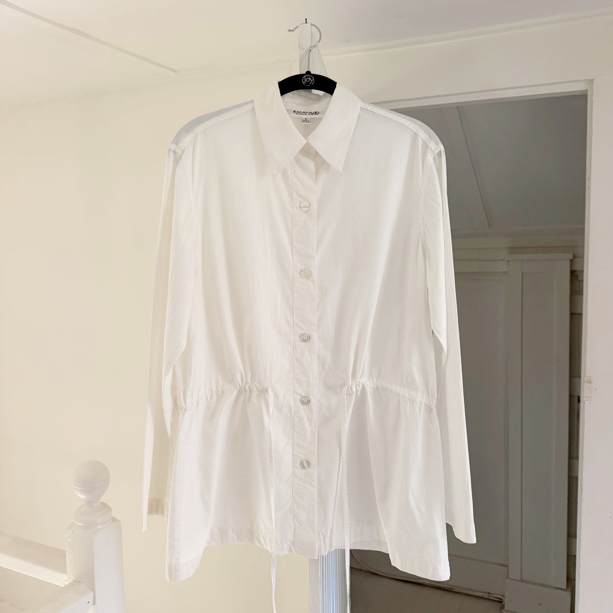 Emanuel Ungaro Poplin Drawstring Waist Button Down Shirt White Size S