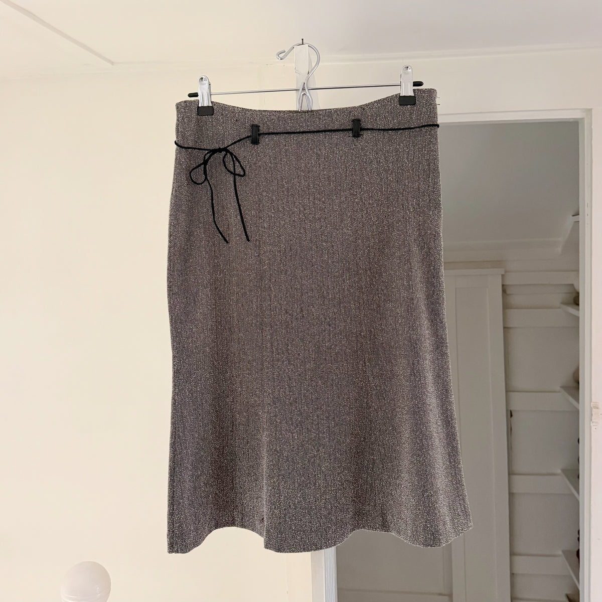 Powder Blu Vintage Y2K Herringbone Belted Midi Skirt Size 5 Grey