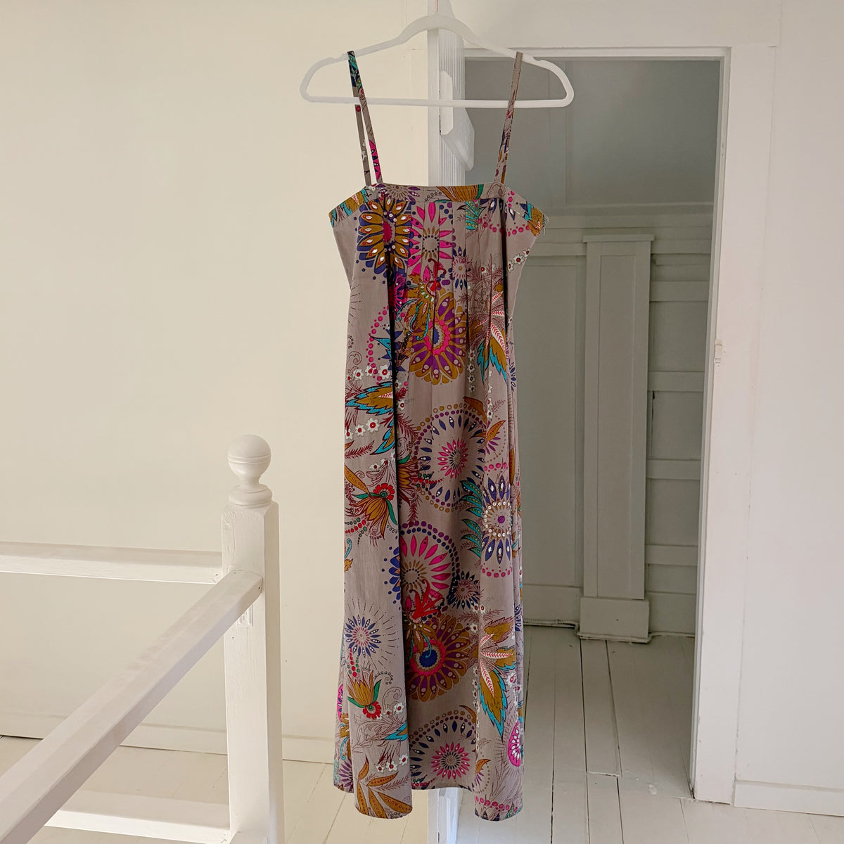Antik Batik Vintage Y2K Rhinestone Embellished Floral Midi Dress Grey Size M
