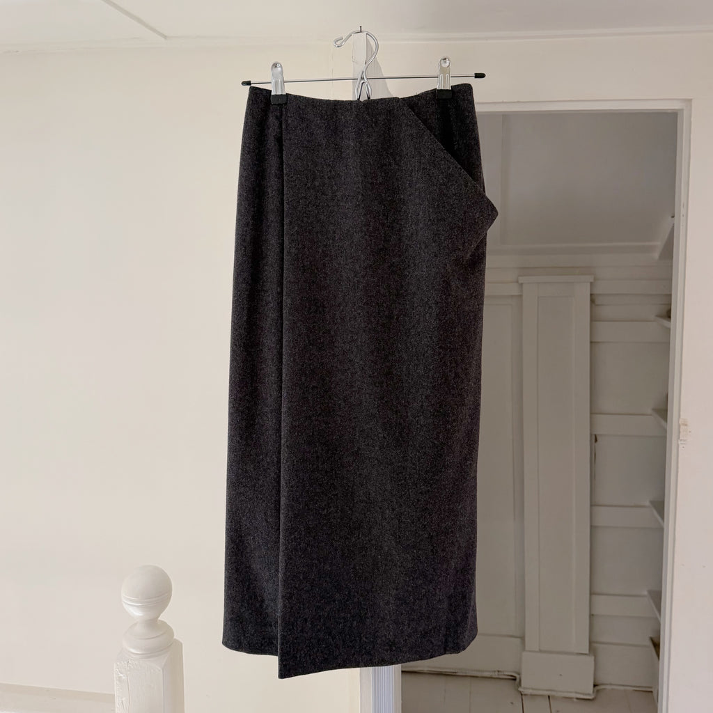 Anne Klein x Saks Fifth Avenue Vintage 90s Wool Midi Wrap Skirt Grey Size 4