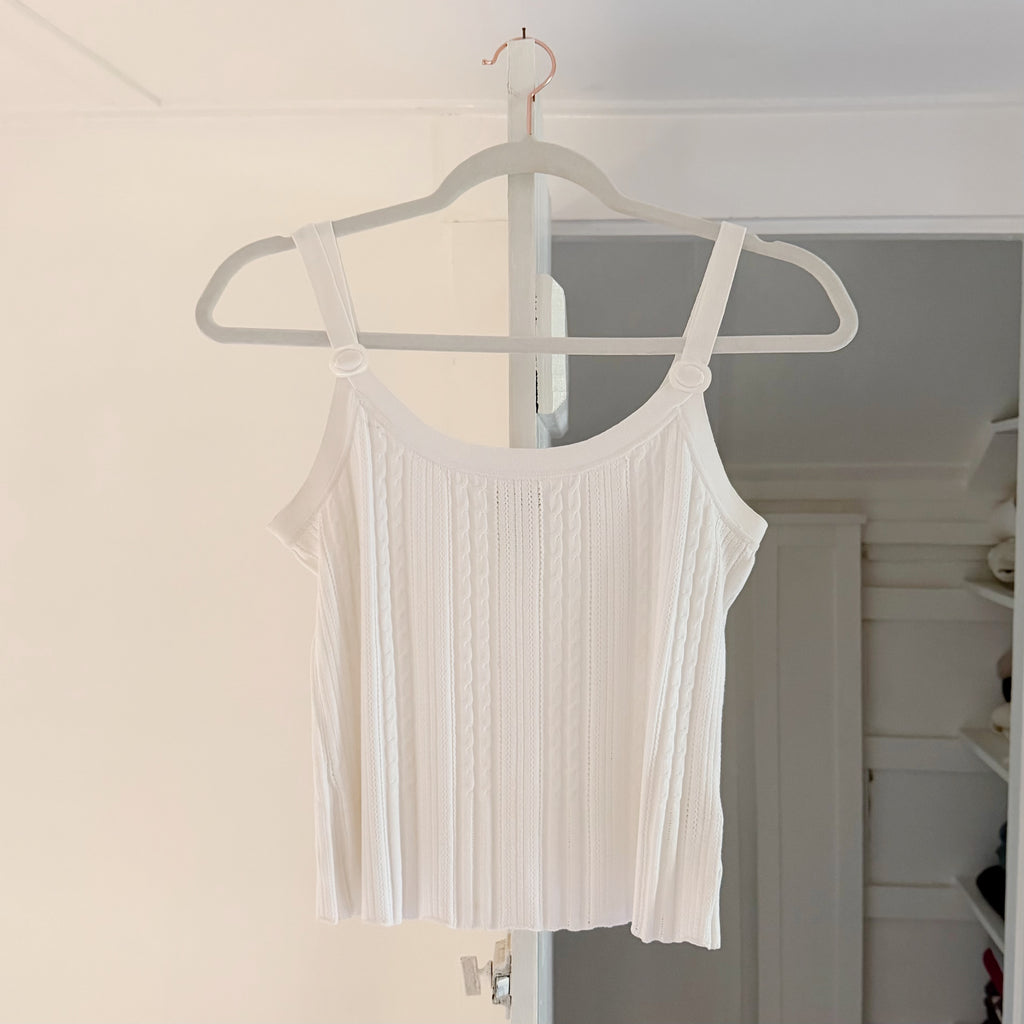Sigrid Olsen Vintage Y2K Pointelle Knit Buckle Strap Tank Top Size PM