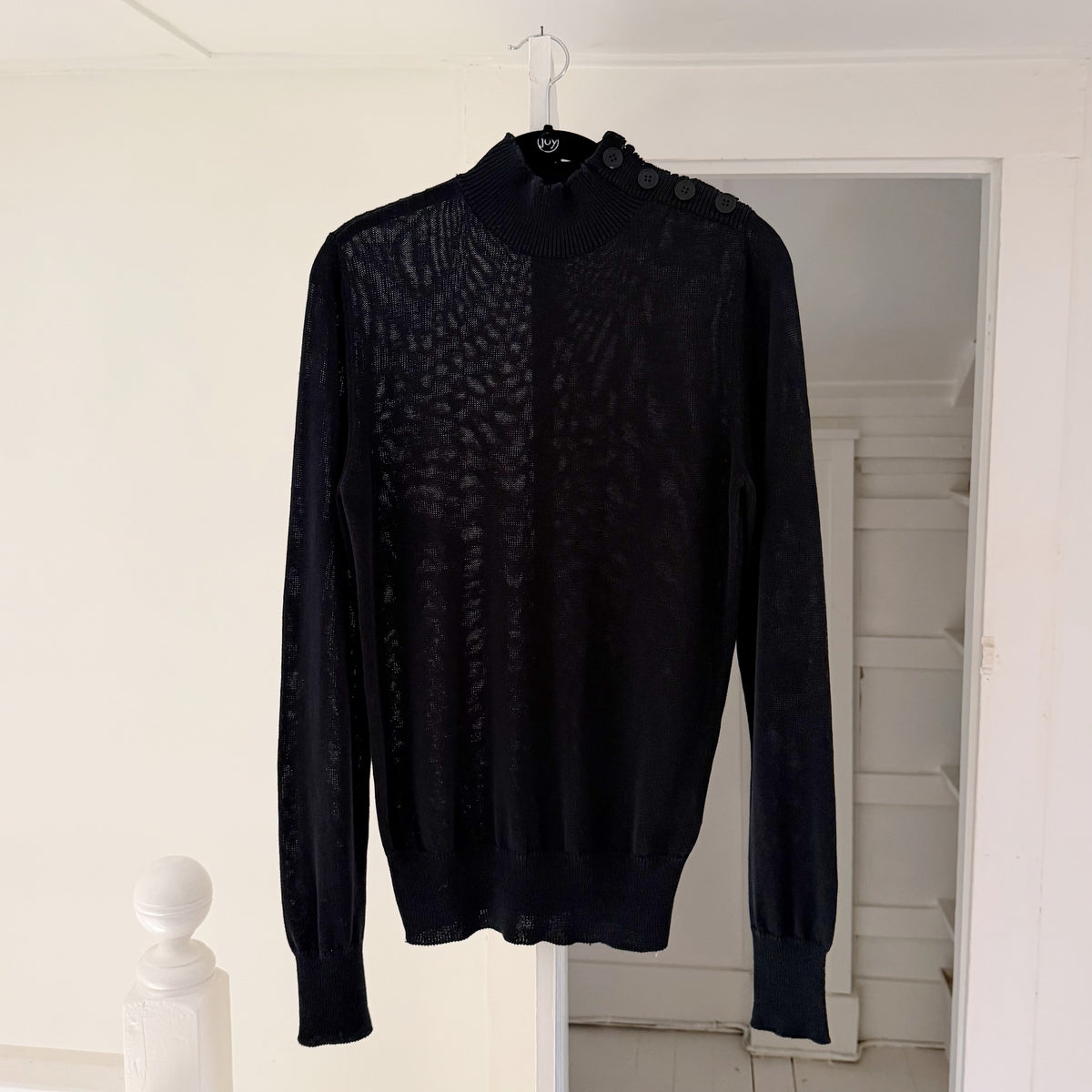 Tomas Maier Cotton Knit Buttoned Shoulder Turtleneck Sweater Black Size S