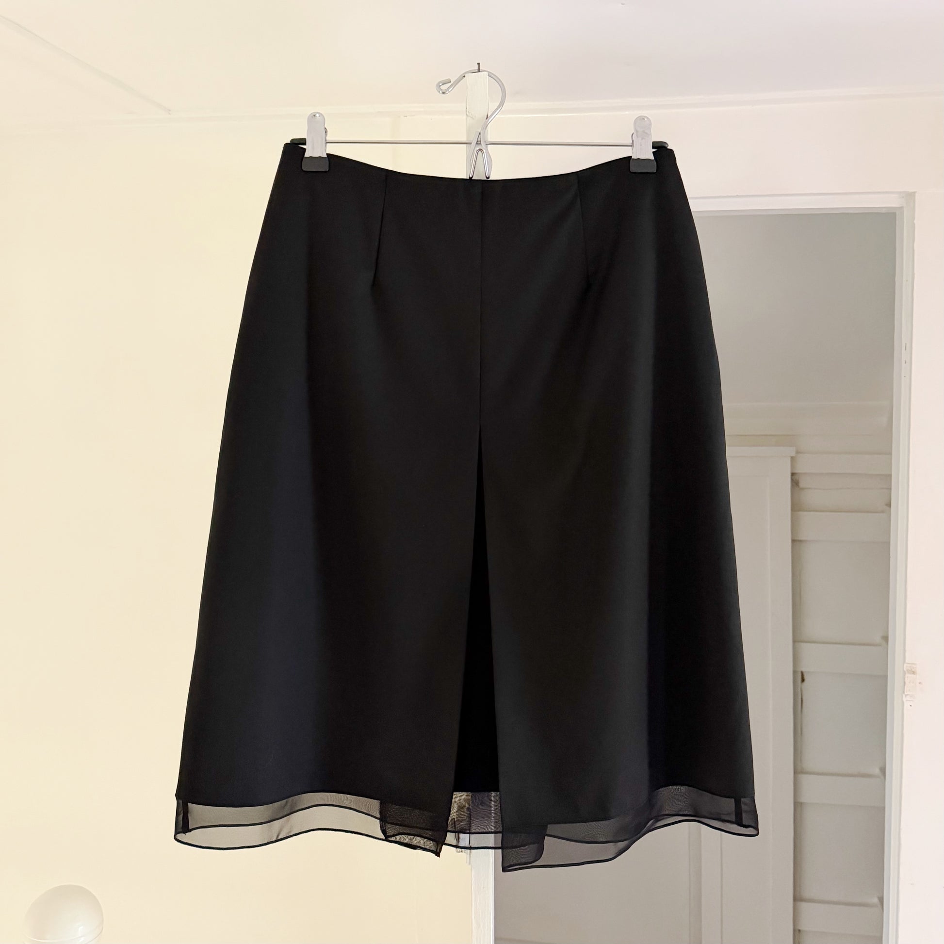 Saks Fifth Avenue Vintage Y2K Wool Sheer Mesh Trim Midi Skirt Size 6