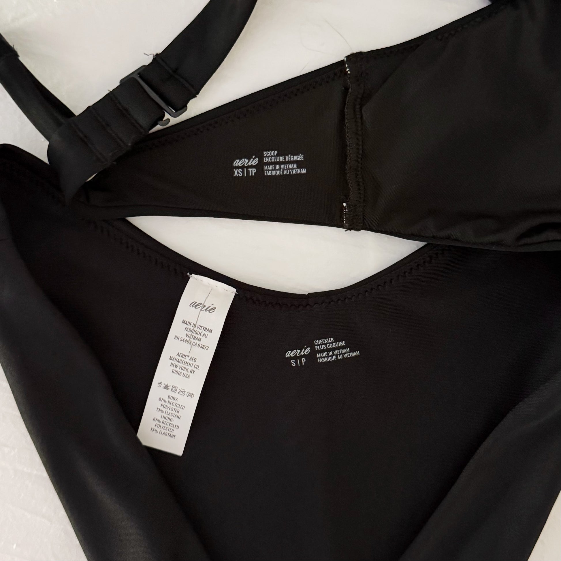 Aerie Scoop Top & High Cut Cheekiest Bottom Bikini Set in True Black Size XS/S
