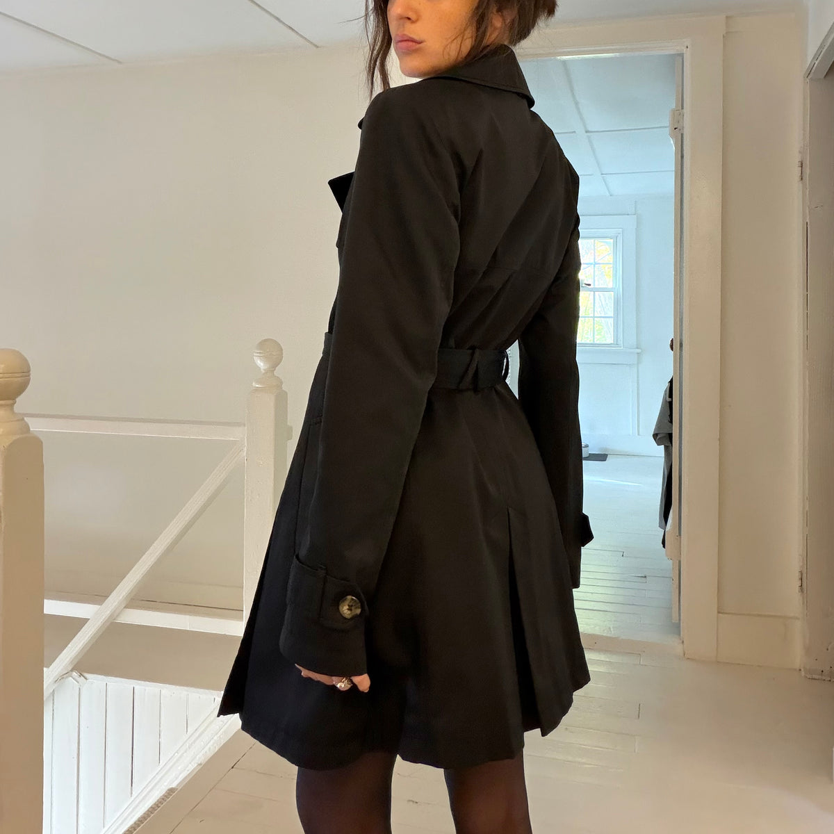 DKNY Y2K Abby Double Breasted Trench Coat in Black Size S