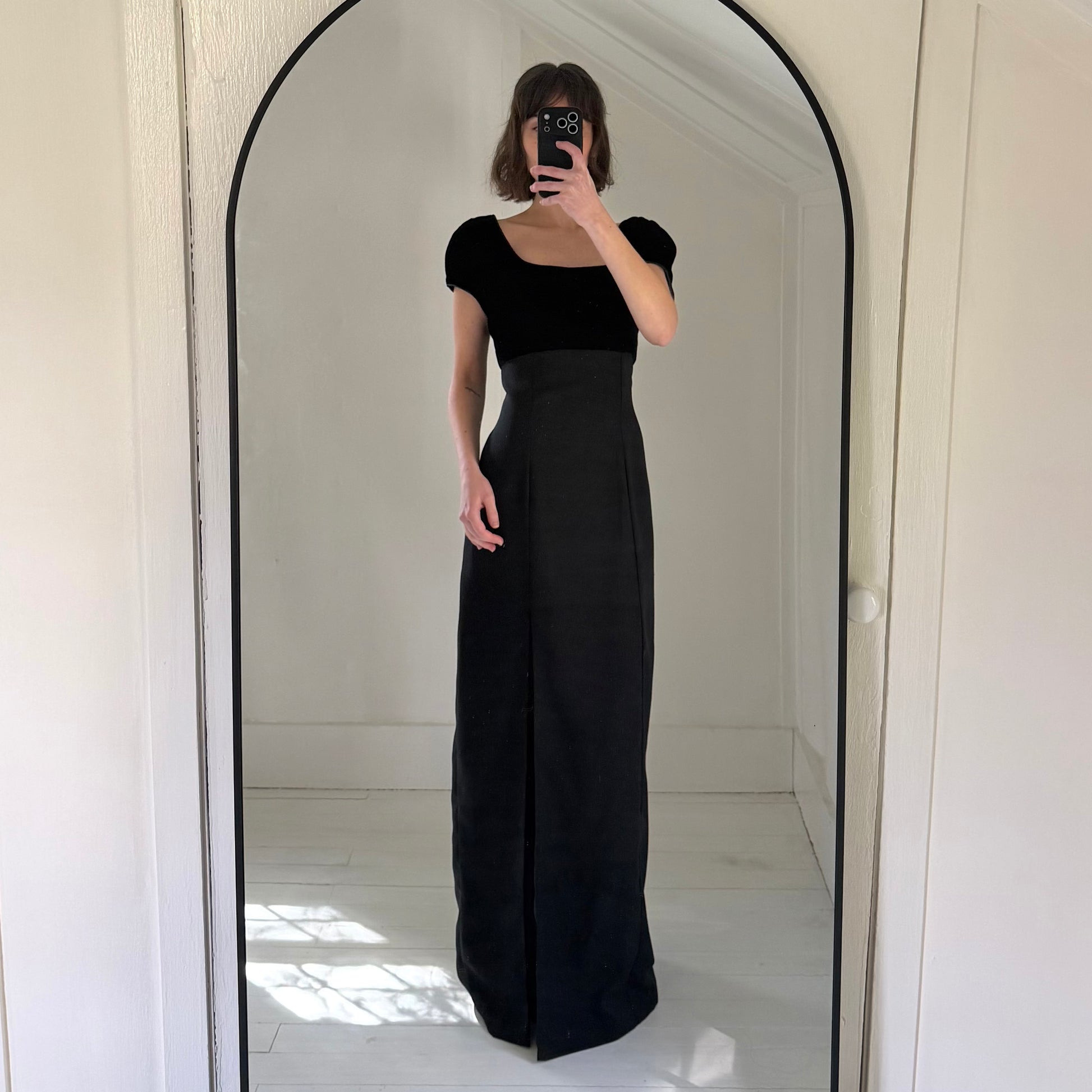 Vintage 90s Velvet Combo Rosette Empire Waist Maxi Dress Size 9-10