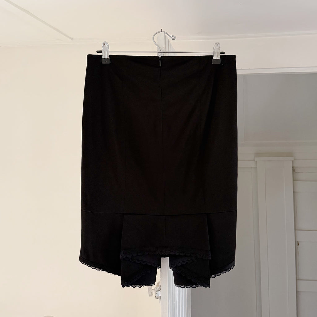 Bebe Vintage Y2K Lace Trim Kick Pleat Pencil Skirt in Black Size 8