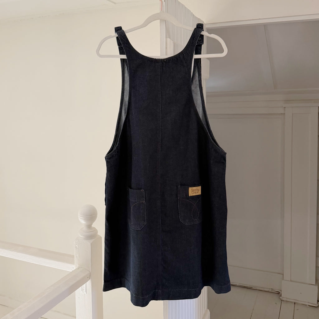 See By Chloe Vintage Y2K Mini Denim Overall Dress Size IT 46 Dark Wash