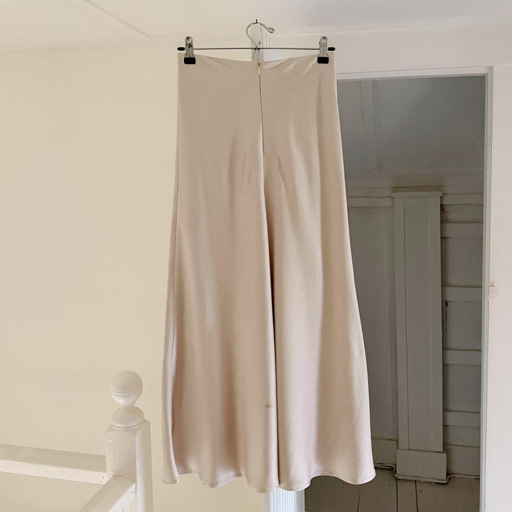 Neroli 36 Satin A-Line Midi Skirt Size 1 Cream