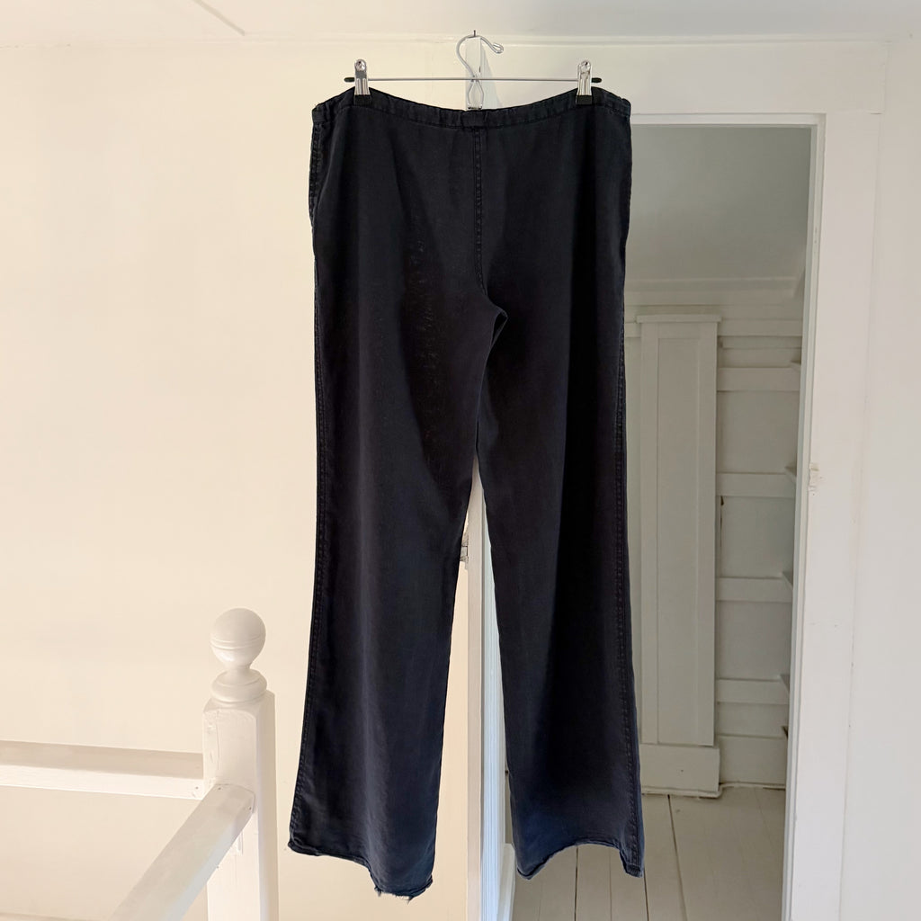 London Jean Vintage Y2K Linen Low Rise Wide Leg Puddle Pants Black Size S