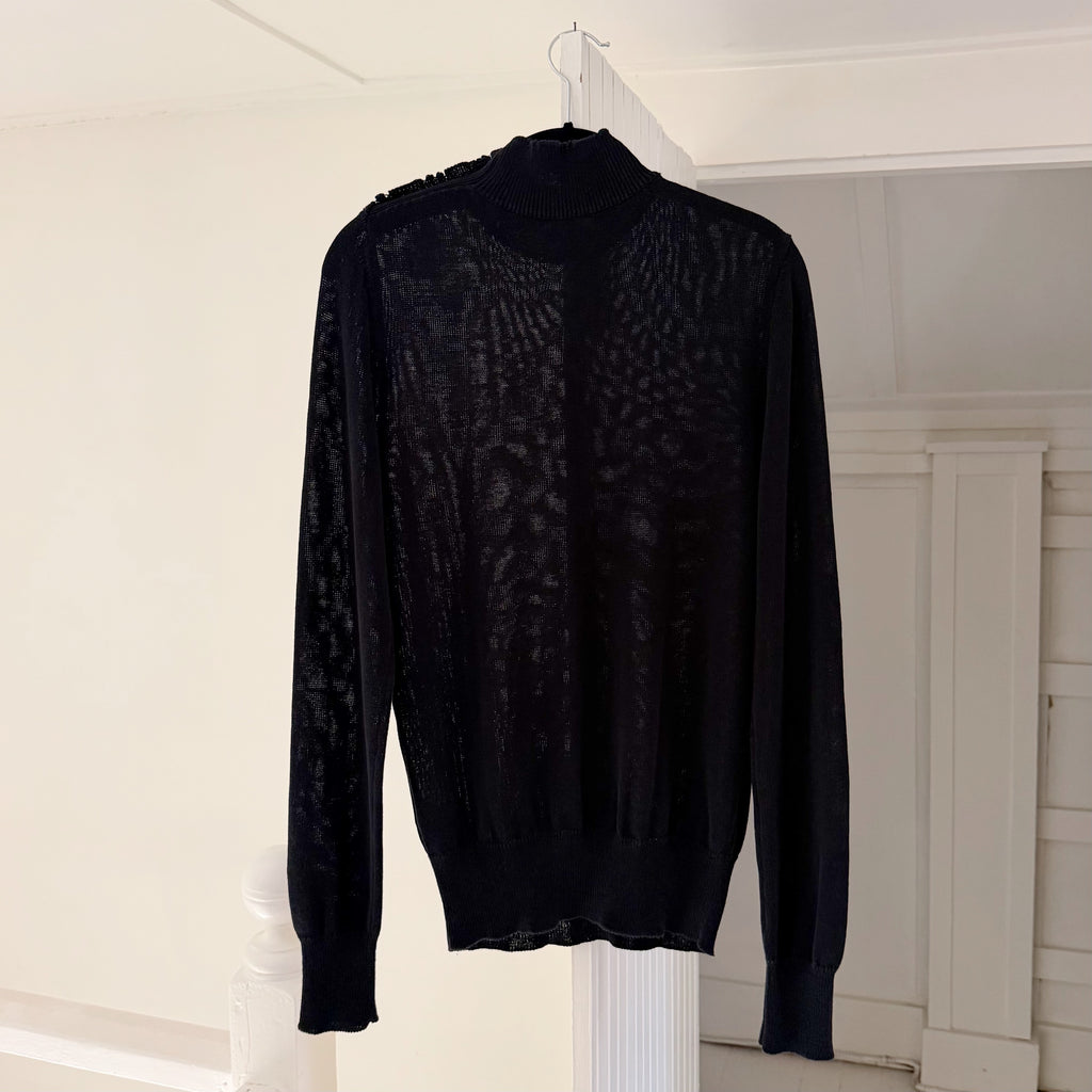 Tomas Maier Cotton Knit Buttoned Shoulder Turtleneck Sweater Black Size S
