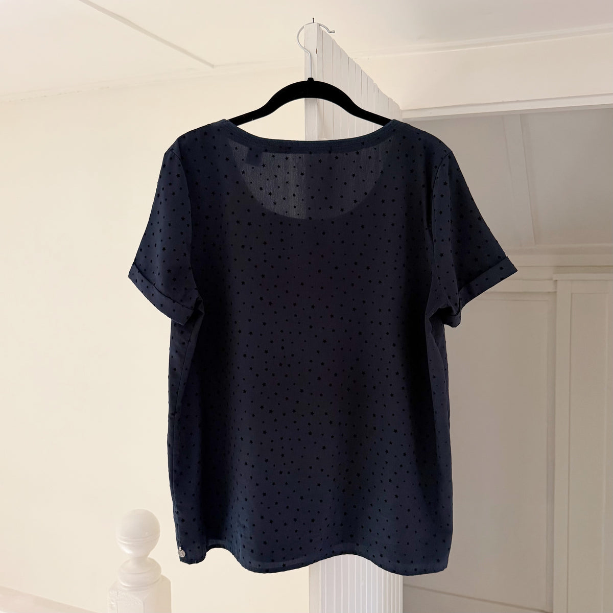 Maison Scotch Swiss Dot Star Print Short Sleeve Top Size 2 Navy