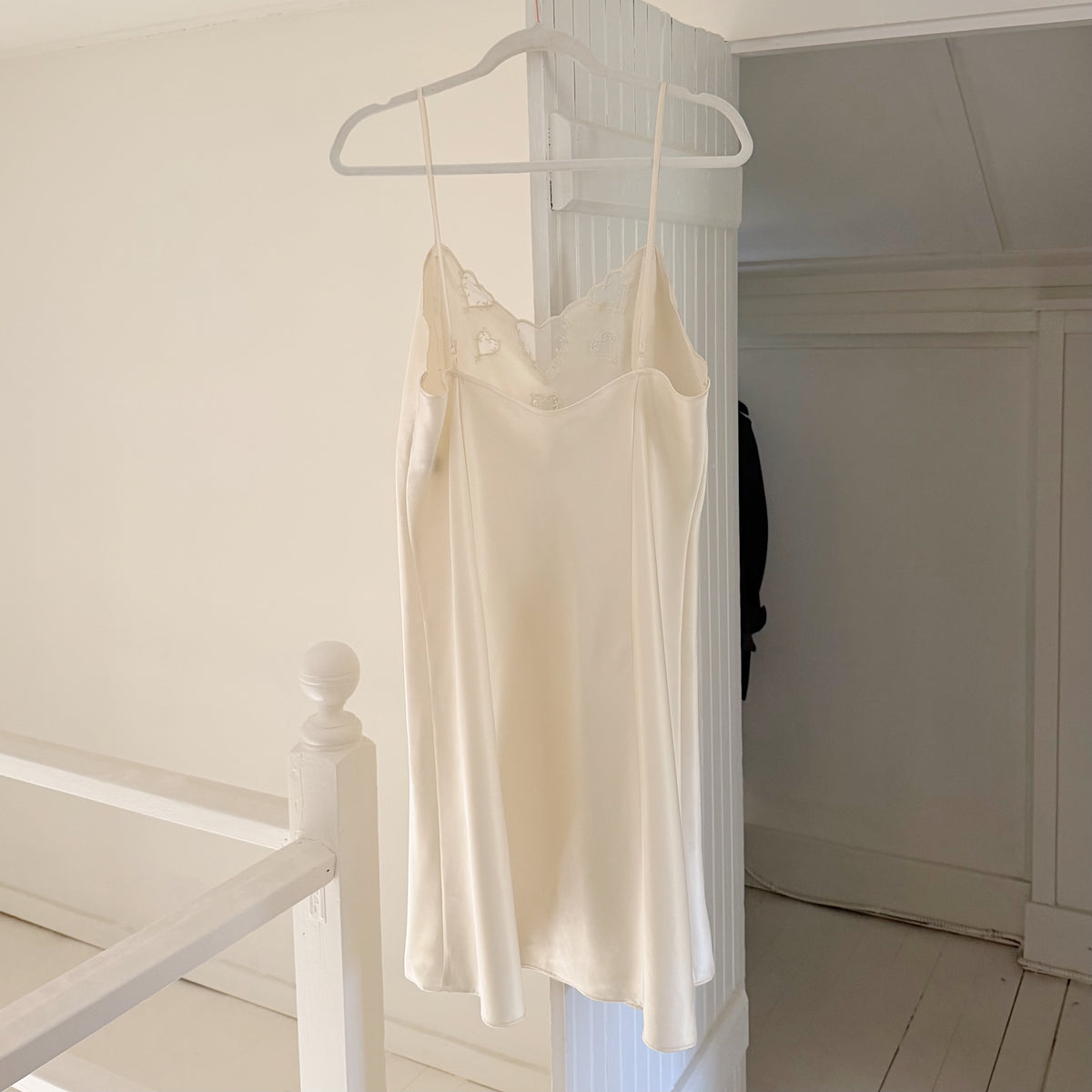 Valerie Stevens Vintage 90s Satin Heart Inset Midi Slip Dress Ivory Size L