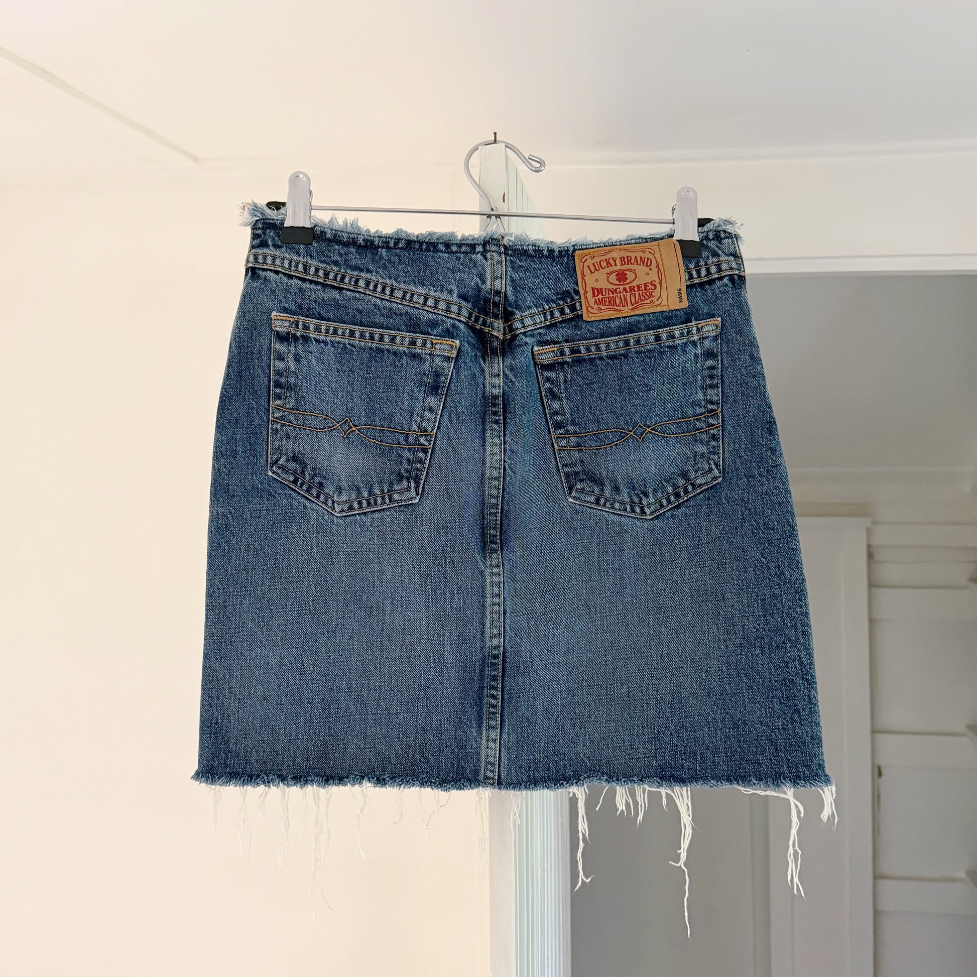 Lucky Brand Dungarees Vintage Y2K Raw Hems Denim Skirt Size 2/26