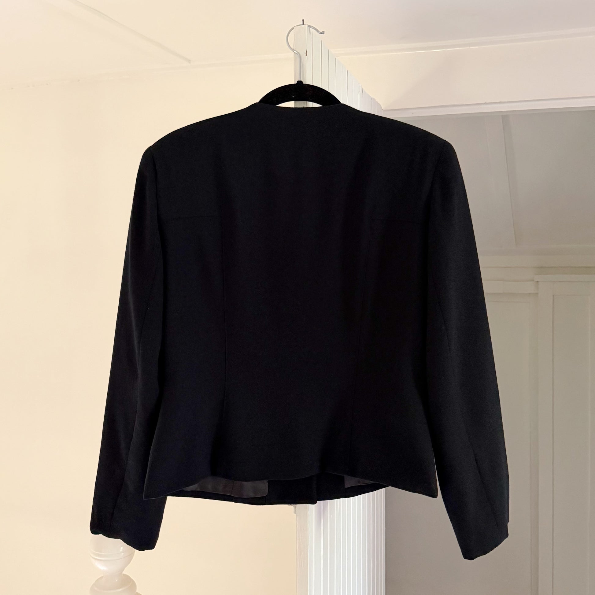 Jones New York Vintage 90s Wool Gold Button Collarless Blazer Size 6