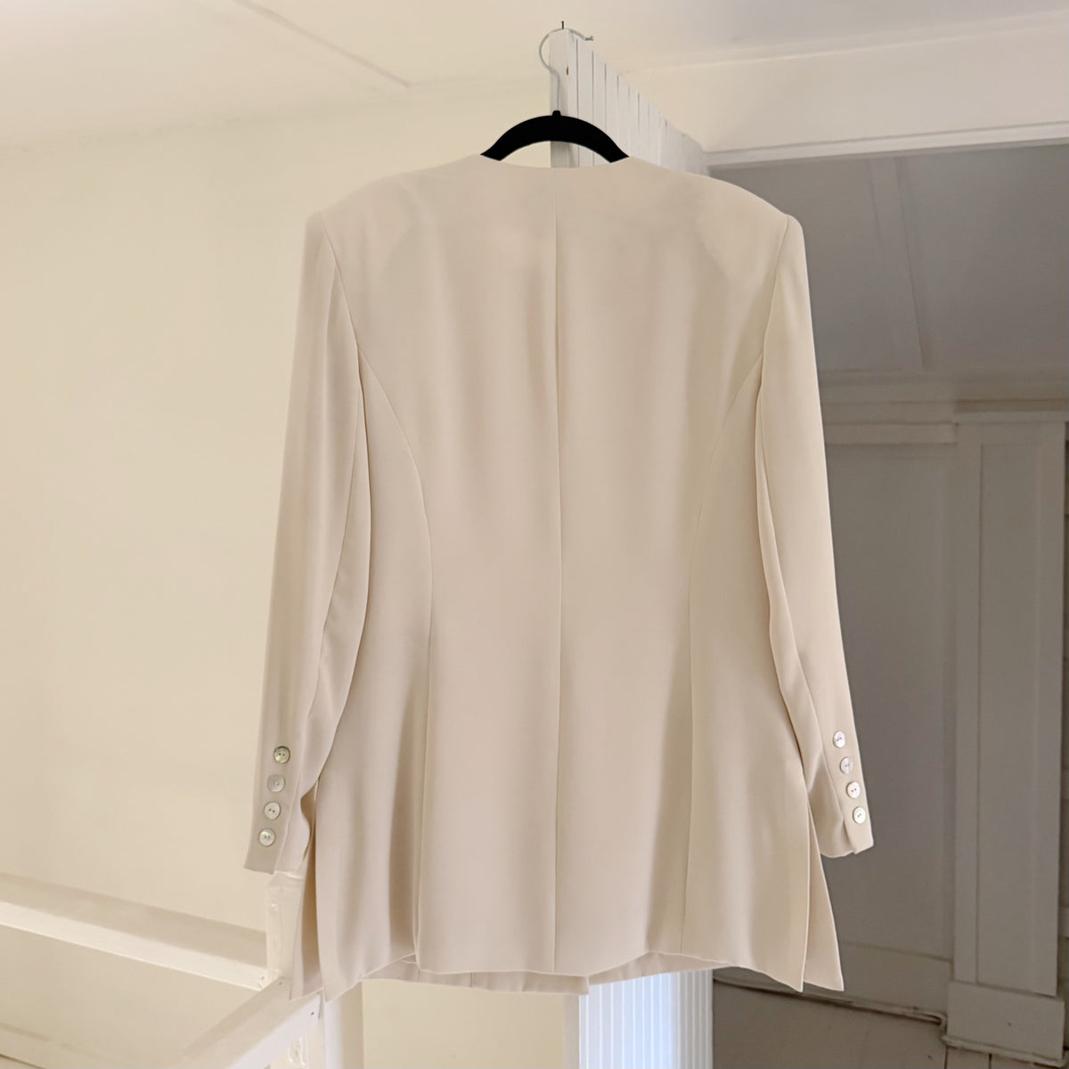 Jones New York Vintage 90s Button Loop Collarless Blazer Jacket Ivory Size 12