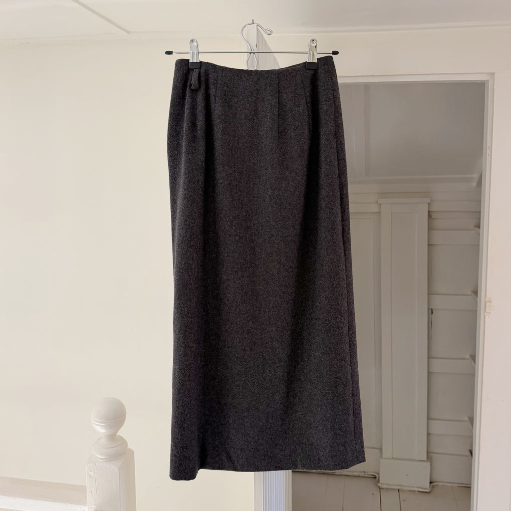 Anne Klein x Saks Fifth Avenue Vintage 90s Wool Midi Wrap Skirt Grey Size 4