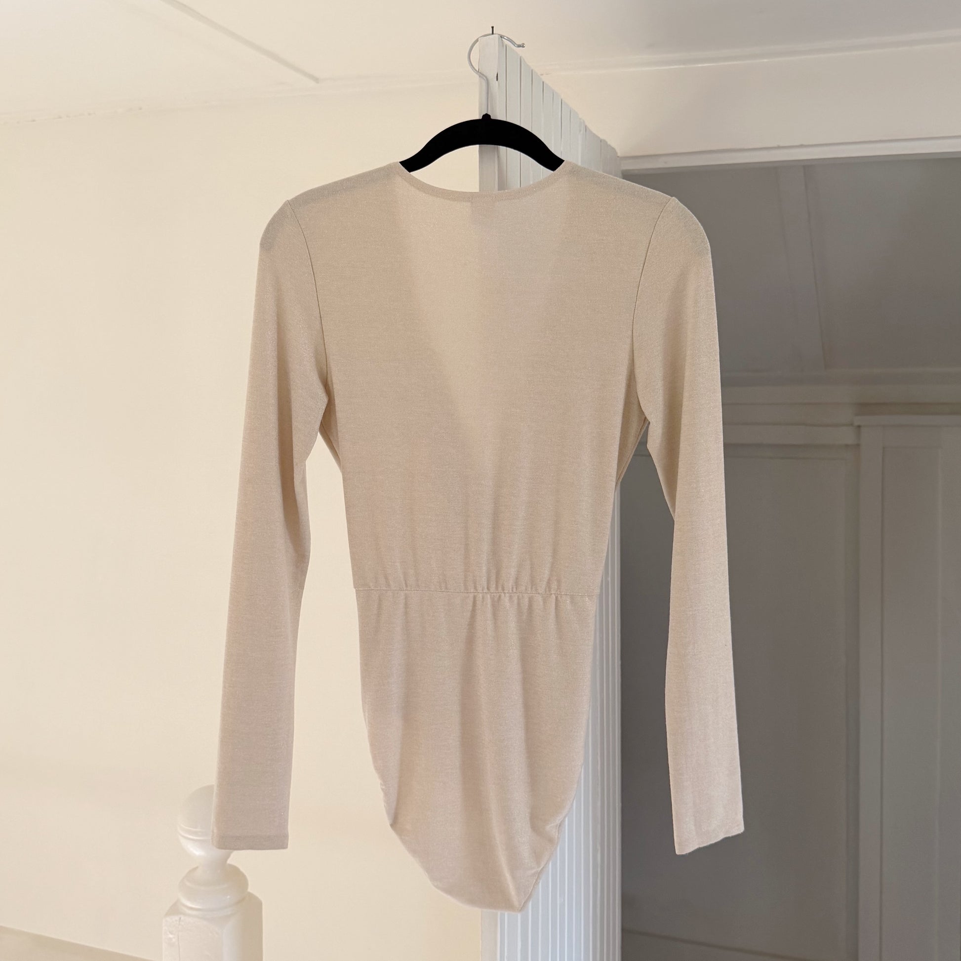 Only Hearts NYC Metallic Long Sleeve Plunge Neck Twist Bodysuit Size S