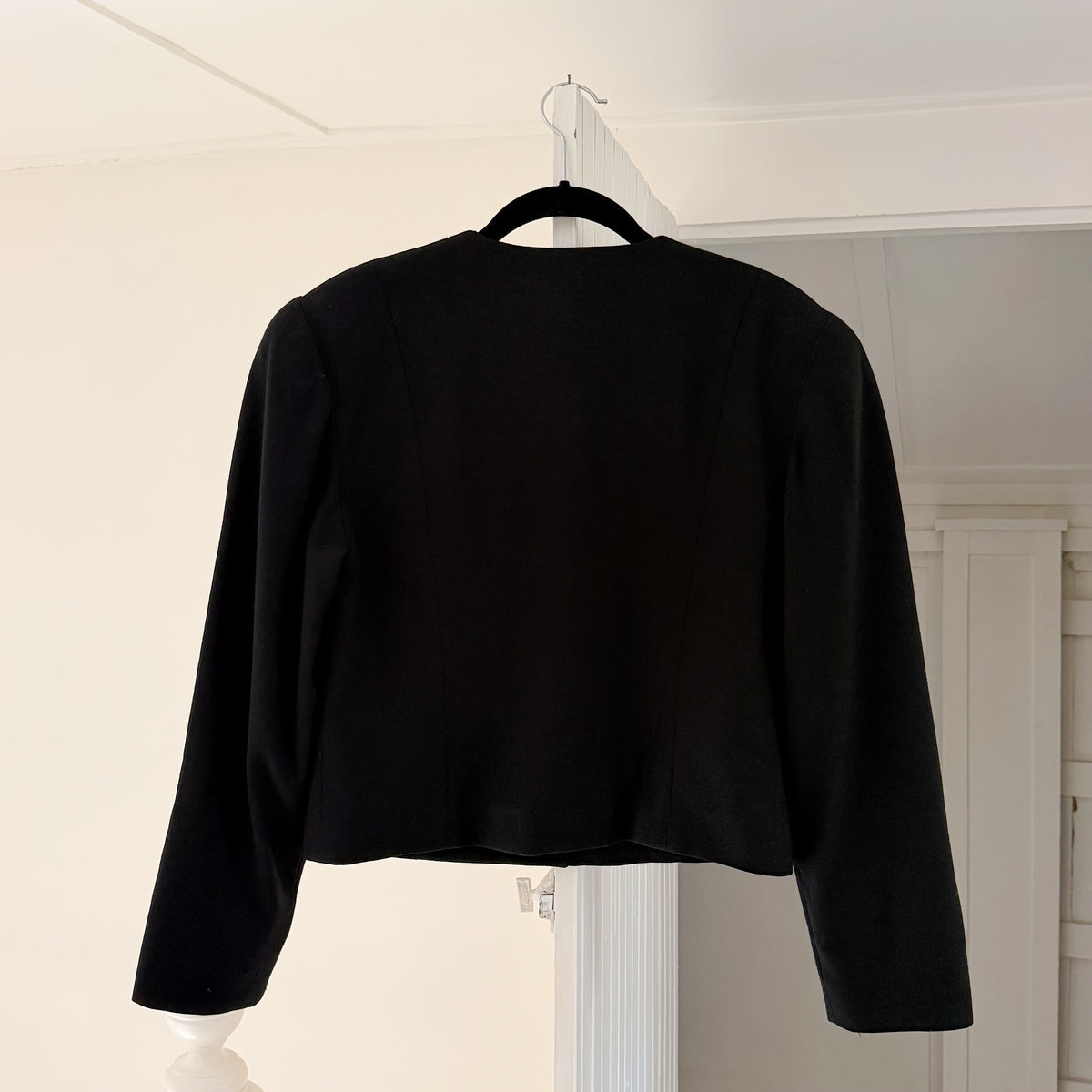 E.R. Gerard For Renlyn Vintage 90s Wool Collarless Blazer Jacket Black Size 6