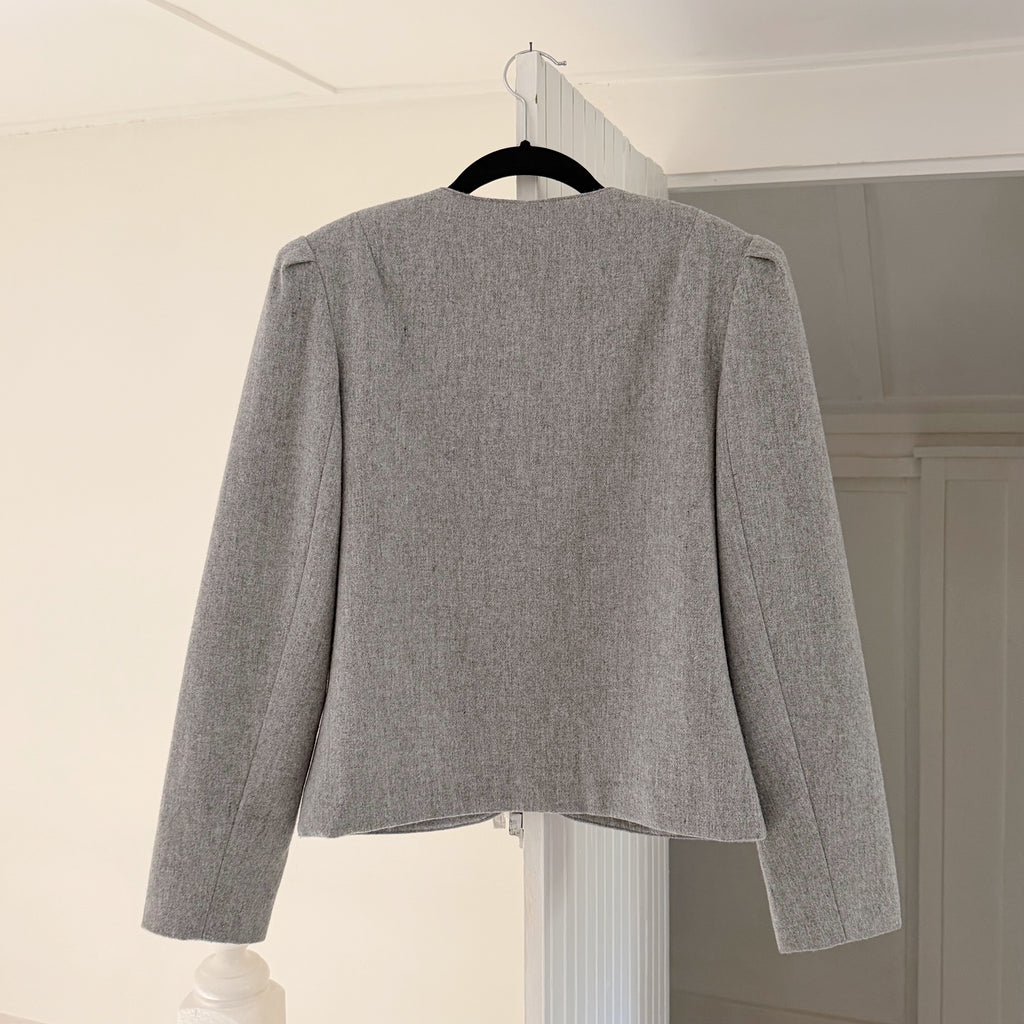 College Town Vintage 80s Wool Collarless Blazer Jacket Size 9/10 Grey