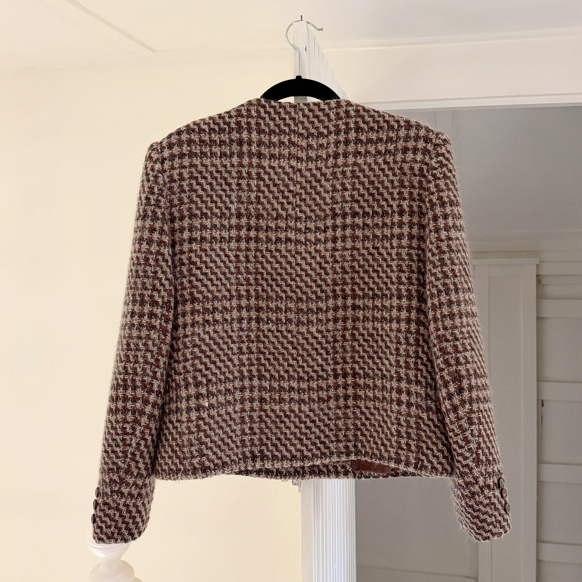 Herbert Grossman Vintage 90s Wool Houndstooth Collarless Blazer Jacket Size 8