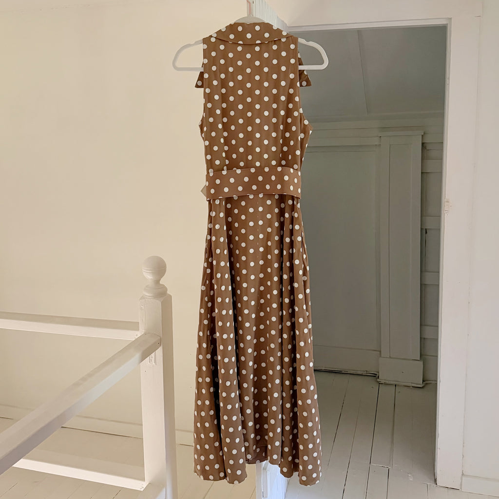 All That Jazz Vintage 90s Polka Dot Belted Buttoned Midi Dress Size 9/10