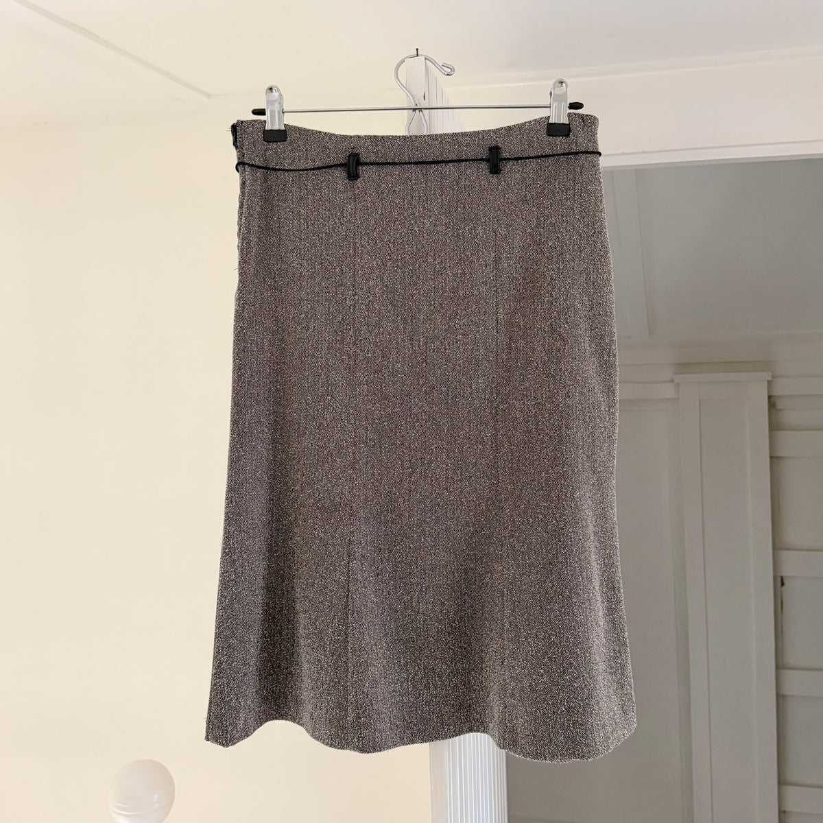Powder Blu Vintage Y2K Herringbone Belted Midi Skirt Size 5 Grey