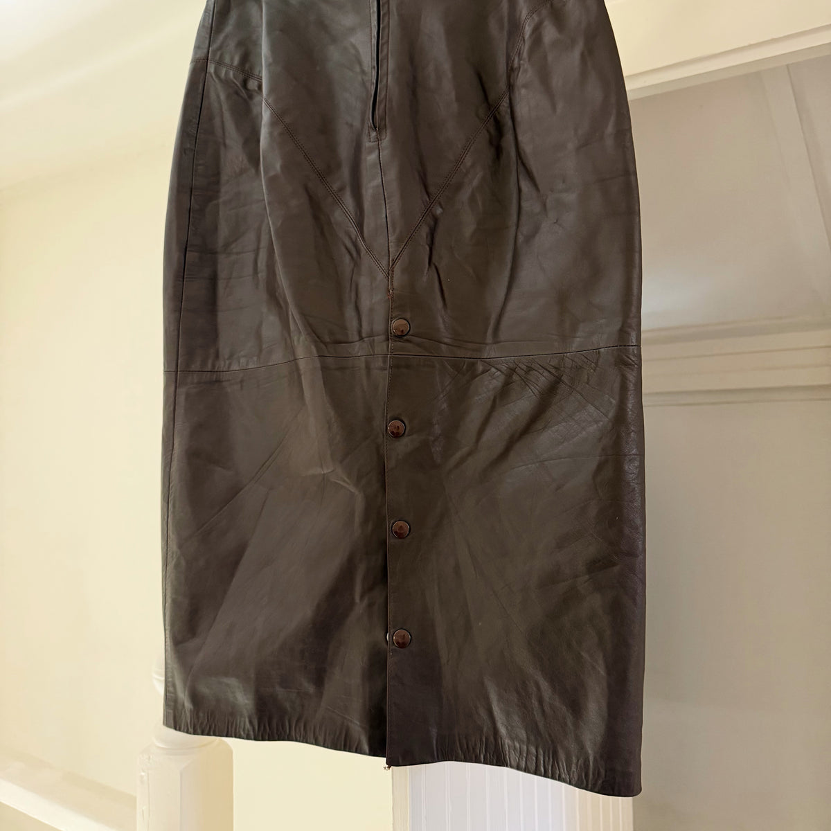 Lela Leather Vintage 80s Midi Pencil Skirt Size 11/12 Brown