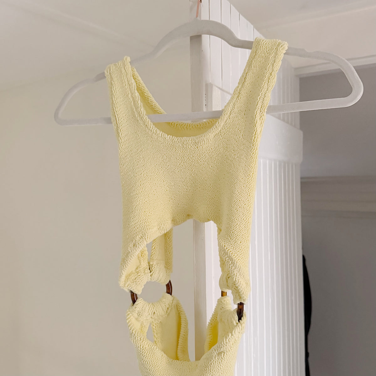 Rielli Lagos Smocked Cut Out One Piece Swimsuit in Yellow NWOT Size M/L