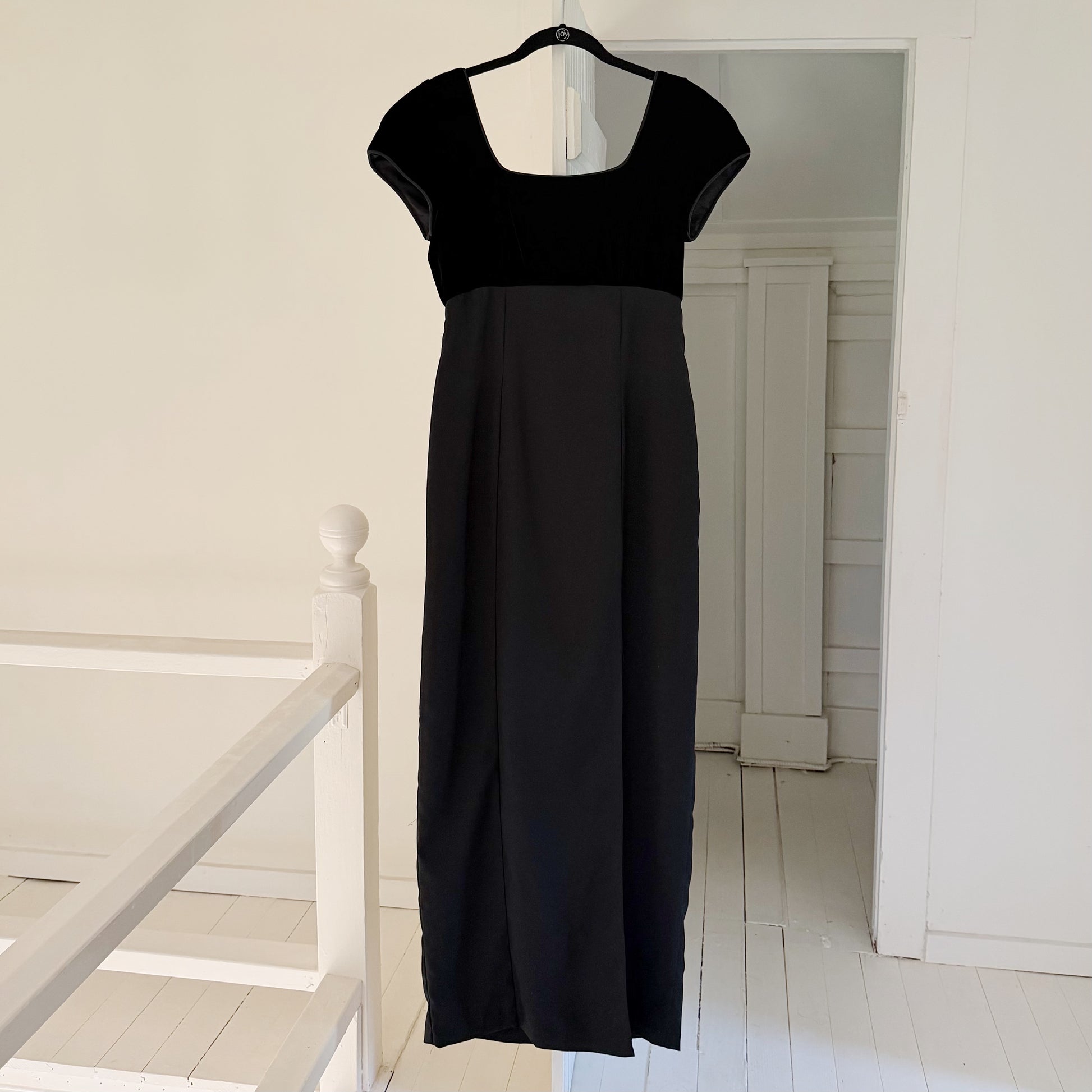 Vintage 90s Velvet Combo Rosette Empire Waist Maxi Dress Size 9-10