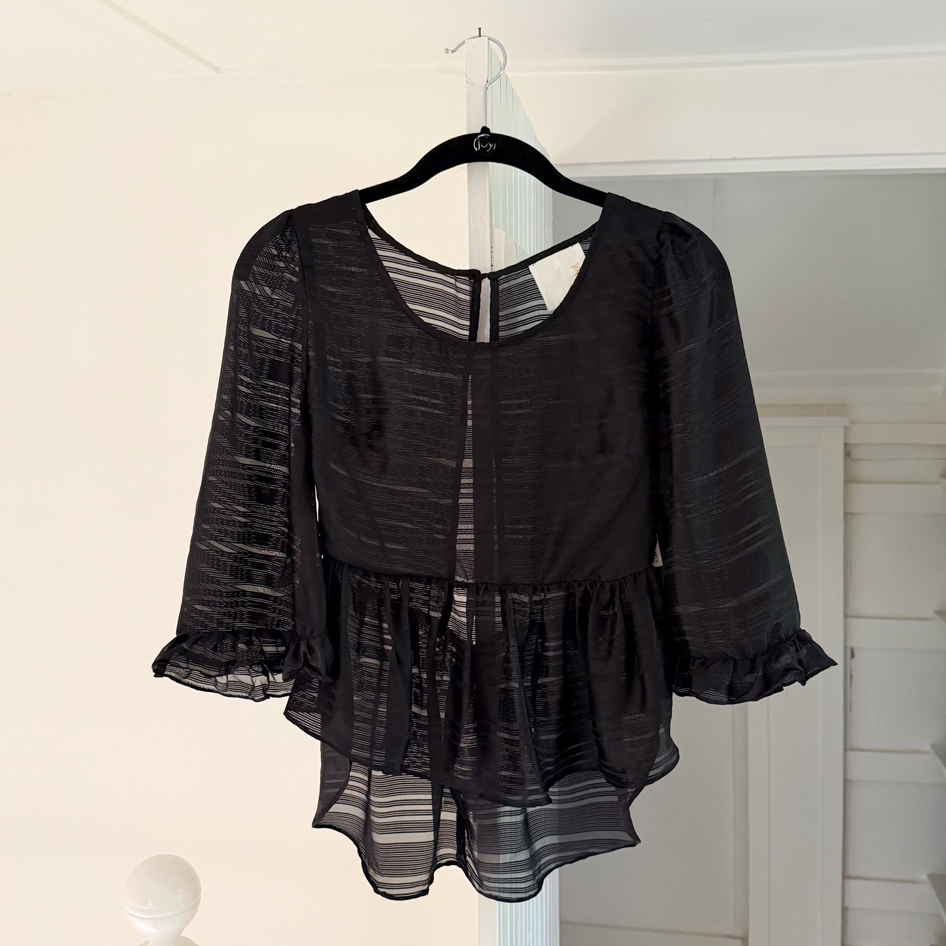 Line & Dot Silk Satin Chiffon Sheer Peplum Top NWT Size S