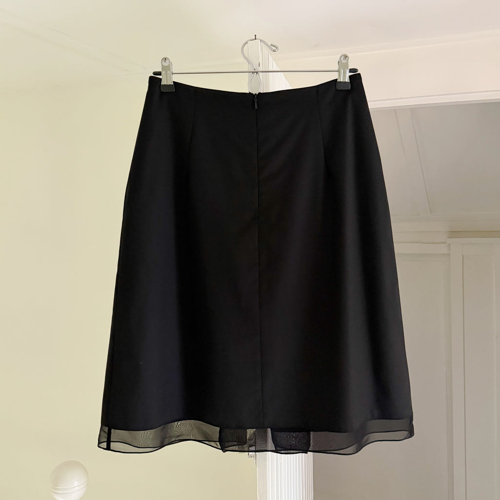 Saks Fifth Avenue Vintage Y2K Wool Sheer Mesh Trim Midi Skirt Size 6