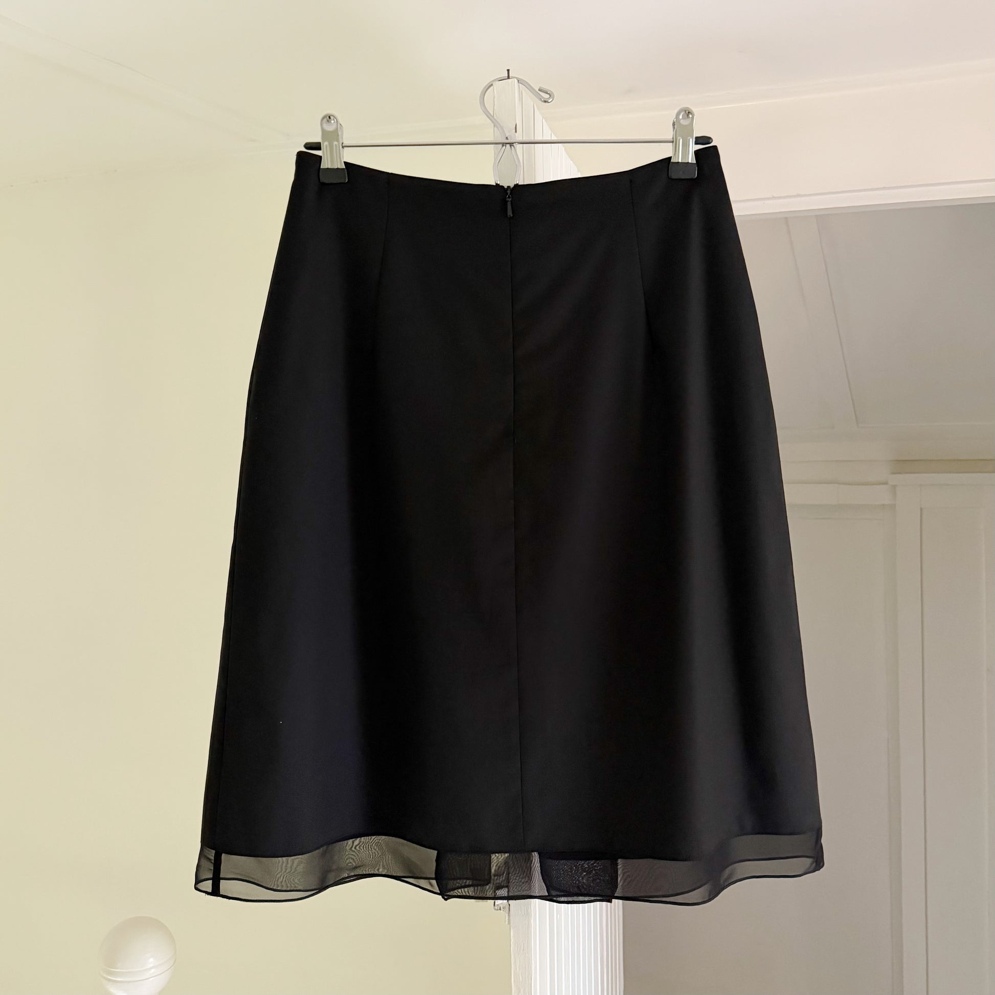 Saks Fifth Avenue Vintage Y2K Wool Sheer Mesh Trim Midi Skirt Size 6